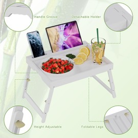 Artmeer Bed Tray Table for Eating and Laptops, Adjustable Breakfast Tray with Folding Legs for Sofa, Bed, Eating, Working, Writing, Used As Laptop Desk Snack Tray (2 Pack White)