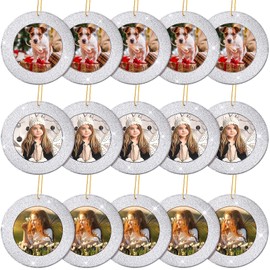 Jetec 15 Pieces Mini Magnetic Glitter Christmas Photo Frame Ornaments with 13.12 Feet Gold Thread for Holiday Christmas Picture Frame Tree Decoration (Silver)