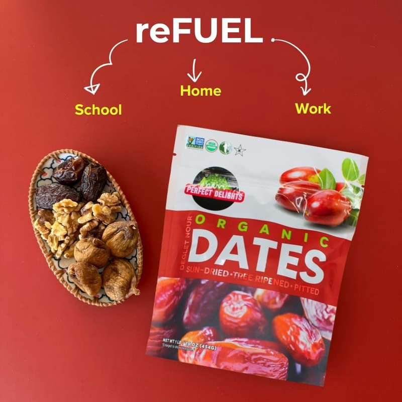 Perfect Delights Organic Dates, Vegan, Sun-Dried Pitted Dates, Healthy Fruit