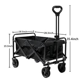 Wagon Cart Foldable Beach Wagon Large Capacity with Wheels Collapsible Wagon Heavy Duty Folding Wagon Portable for Camping Travel Sports Fishing (Black M)