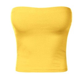 HATOPANTS Tube Crop Shapewear Tops Strapless Ruched Stretchy Cotton Basic Yellow S