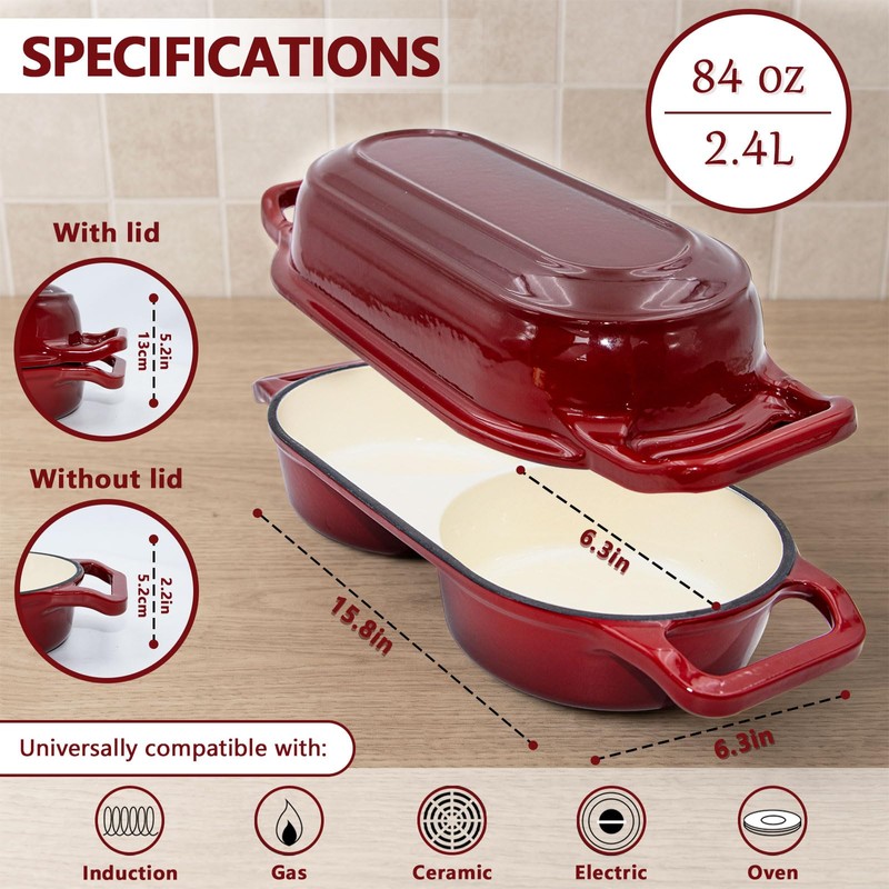 Cast Iron Bread Pan with Lid, Double Dutch Oven for