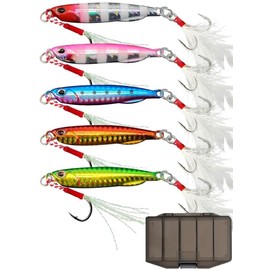 NightArmy Fishing Tackle Super Fly Metal Jig 5-Color Lure Set Selectable Weight Reinforced Hook Center Balance Shore Jigging (15g・5-Color Set)