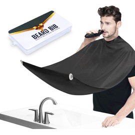 Beard Bib Apron for Men, Beard Hair Catcher for Shaving & Trimming, Non-Stick Waterproof Grooming Cloth with 3 Suction Cups, Gifts for Men Dad Fathers Day Anniversary Valentines Day(Black)