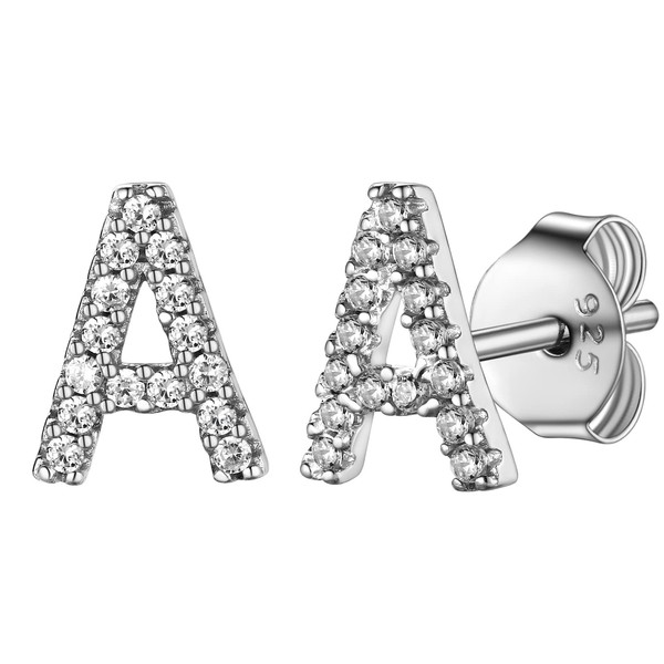Letter A Stud Earrings for Women Sterling Silver Tiny Initial