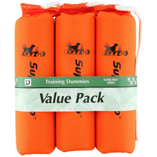 D.T. Systems Cordura Nylon Dog Training Dummy, Blaze Orange, Large, 3-Inch by 12-Inch, 3-Pack (83203)