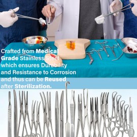 A2Z Scilab Premium Quality 43pcs Scissors Forceps Hemostats Needle Holder Backhaus Clamps + Extra Blades - All in 1 Complete Kit for Medical Student Veterinary Training - Made of Stainless Steel