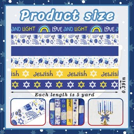 ALIBBON 6 Rolls 30 Yards 3/8" Hanukkah Ribbon Chanukah Grosgrain Ribbons for DIY Crafts Hanukkah Decor, Star of David Ribbons White Blue Ribbons for Jewish Gift Wrapping Bows Crafting Supplies
