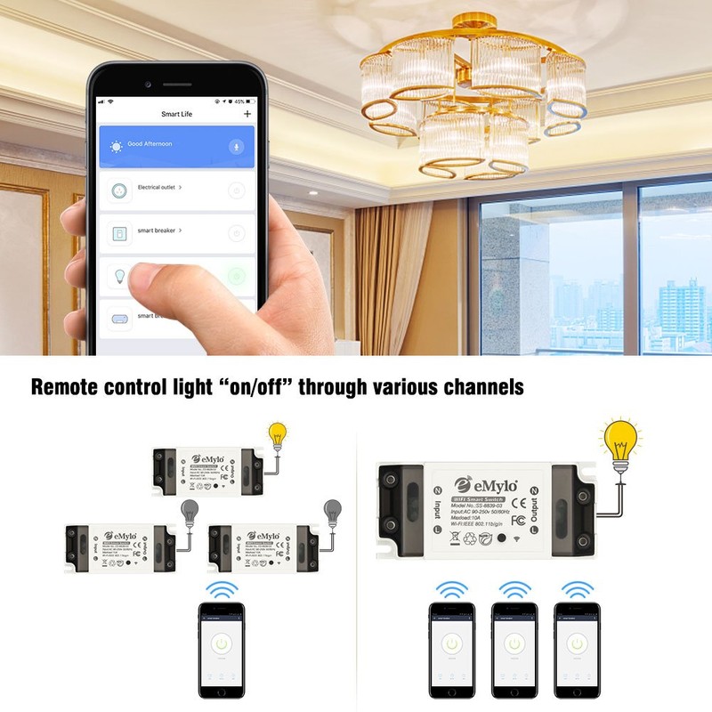 eMylo Tuya Smart WiFi Switch 2.4GHz, 1 Channel Wireless Relay