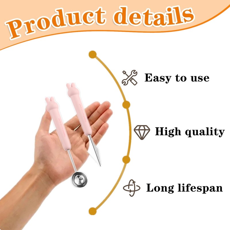 2 Pcs Melon Baller Scoop Cute Fruit Baller Ice Cream