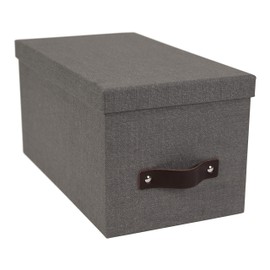 Bigso Silvia Organizational Storage Box with Leather Handle for Shelves and Stacks Easily - Durable and Decorative Storage Boxes with Lids - 5.9 in x 6.5 in x 11.6 in - Gray