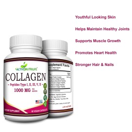 Collagen Peptides 60 Capsule 1000 MG Hydrolyzed Anti-Aging (Types I,II,III,V,X)
