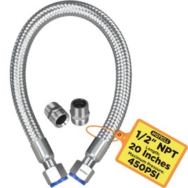 HOTYELL 1/2 Inch NPT Male Compressor Jumper Hose 20", 750°F/450 PSI Full Body 304 Stainless Steel Double Layers Air Hose with 360° Swivel Fittings (1/2'' NPT x 20" Length)