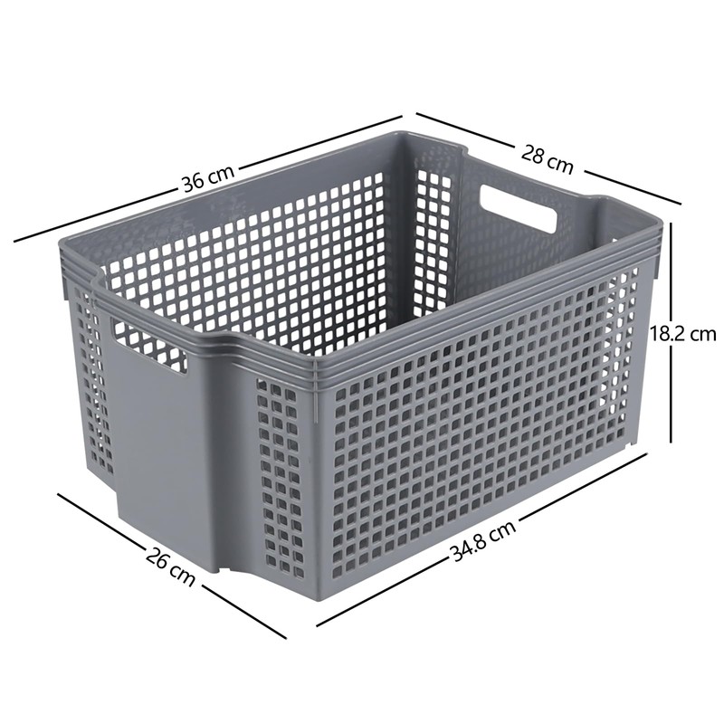 Gitany 2 Pack Plastic Stackable Basket, Large Storage Basket, Grey