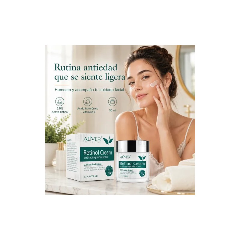 Crema Facial Retinol 2.5% Aliver Hidrata Rejuvenece 50ml