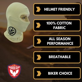 warrior gears 100% Cotton Balaclavas for Kids Balaclava Unisex Ski Face Mask Hood Teenagers Cycling Balaclava for Boys and Girls, Kid Motorcycle Driving Balaclavas One Size - Beige