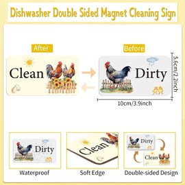 Dishwasher Magnet Clean Dirty Sign - Cosmisun Chicken Clean Dirty Magnet for Dishwasher Double Sided Waterproof Cute Rooster Dish Washer Sign Magnetic Reversible Flip Indicator Kitchen Decor