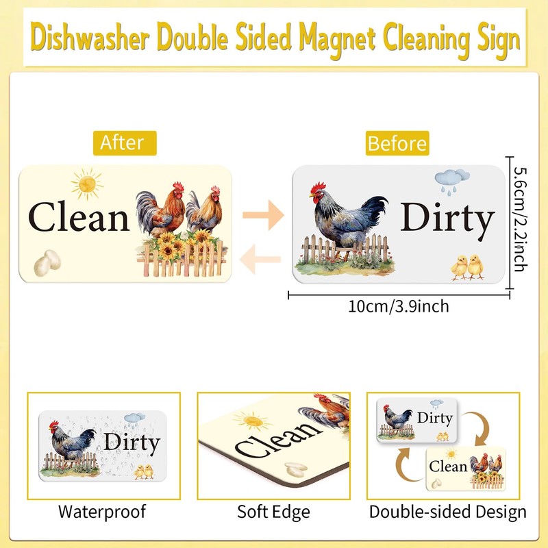 Dishwasher Magnet Clean Dirty Sign - Cosmisun Chicken Clean Dirty