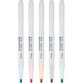 PILOT KIRE-NA Marcatextos 5 Colores Pasteles, Punta Doble con Guía, Secado Rápido, Líneas Precisas, Paquete de 5