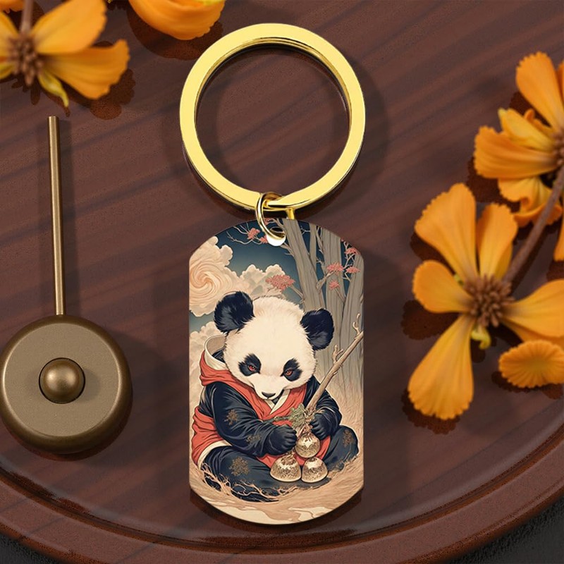 XIOUDO Ukiyo-e Panda Key Holder, Japanese Style Design, Includes Metal