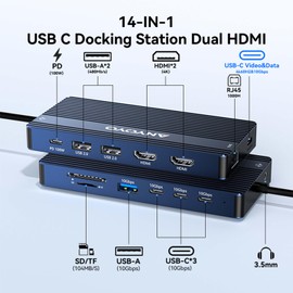 ANYOYO USB C Docking Station Dual Monitor 14-in-1 Docking Station 3 Monitor(2 HDMI+ Video Out) 10Gbps (4*USB-C+1A) +PD100W+Ethernet+SD/TF Laptop Dock Multiport Adapter for Dell/HP/Lenovo/Thinkpad