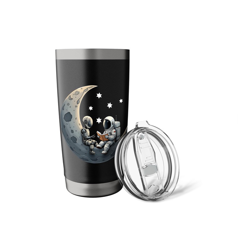 Astronaut Reading book to Robot Cute Cosmic Tech Women Kids