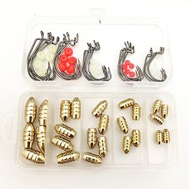 Fishing Sinkers Set, Brass Fishing Weights Kit, Fishing Brass Hollow Sinkers, Fishing Copper Weights For Freshwater Saltwater Fishing Tackle (10Pcs Weights+50PCSHooks+Beads)