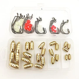 Fishing Sinkers Set, Brass Fishing Weights Kit, Fishing Brass Hollow Sinkers, Fishing Copper Weights For Freshwater Saltwater Fishing Tackle (10Pcs Weights+50PCSHooks+Beads)