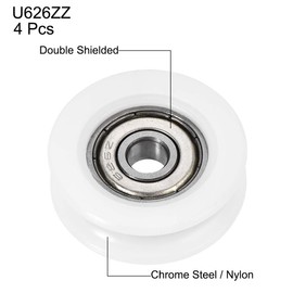 uxcell U626ZZ Nylon Pulley U Groove Ball Bearing Roller Guide Wheel 6x30x10mm Double Metal Shielded (GCr15) Chrome Steel Bearings 4pcs