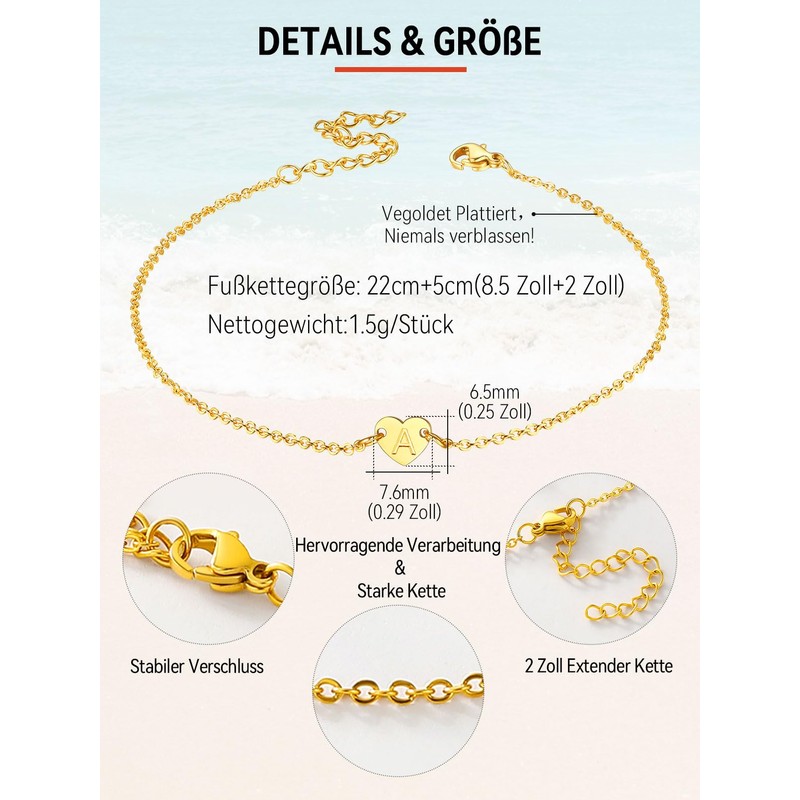 FaithHeart Ladies’ Summer Anklet - Choice of 26 Letters -