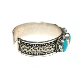 Ornate 5-Stone Blue Stabilized-Turquoise Adjustable Cuff Bracelet | Multi-Stone Jewelry for Men & women