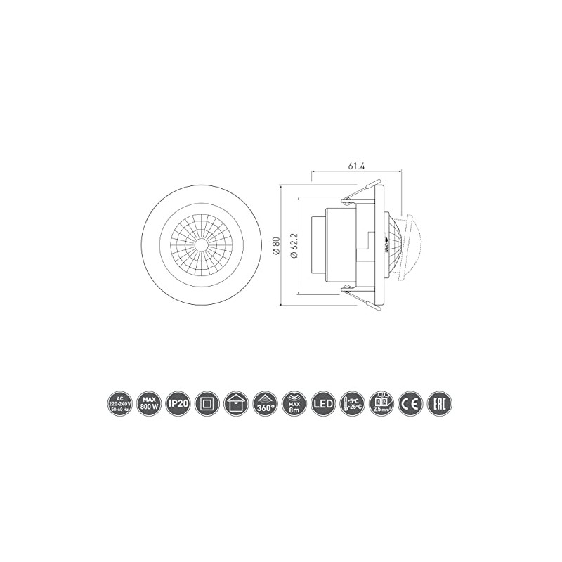 GTV Lighting CR-15 Motion Detector - Built-In / Ceiling -