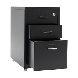 AOOCHU 3Tier Vertical File Cabinet Metal Mobile File Cabinet with Lock Filing Cabinet Under Desk 3Drawer File Cabinet W/Wheels File Cabinet 3 Drawers On Wheels Under Desk for Office Home (Black)