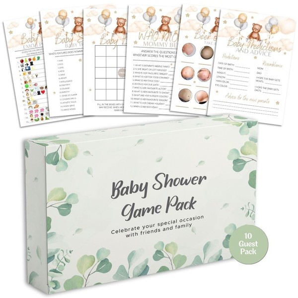 Baby Shower Games - 6 Game Bundle - Eucalyptus, Jungle,