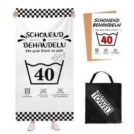 Kaempe 40th Birthday Women Men Beach Towel & Bath Towel with Birthday Card, Gifts for 40th Birthday Man, Gifts for Women, 160 x 80 cm Microfibre Bath Towels Gentle Treat 40th Decoration