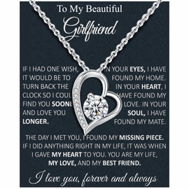 MGOOL To My Girlfriend Necklace Wife Necklace Soulmate Necklace For Women Future Wife Jewelry Birthday Gifts Message Card and LED Box (Heart 01-GF PU LED Box, 925 Sterling Silver)