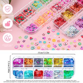 5 Boxes 60 Colors Holographic Nail Art Sequins Kit, Iridescent Sparkle Laser Hollow 3D Star Butterfly Heart Round Mixed-shapes Nail Glitter Flakes for Manicure Body Makeup Craft DIY (3-colorful-kit3)
