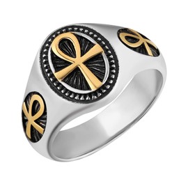 HZMAN Stainless Steel Ankh Cross Ring Ancient Egyptian Coptic Amulet Ring for Men Women Jewelry Gift, 9, Metal, No Gemstone
