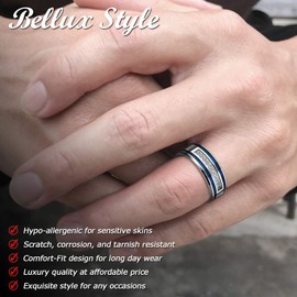 Mens Wedding Bands Stainless Steel CZ 8mm Blue Stripes Engagement Rings for Him Men Wedding Jewelry (US Size 10)