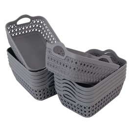 DynkoNA Juego de 12 Cestas PequeñAs de PláStico para OrganizacióN, Gris Canasta de Almacenamiento