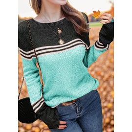 Girls Fall Winter 7-14 Years Sweaters Fashion Long Sleeve Round Neck Striped Casual Loose Lightweight Spring Cozy Tops