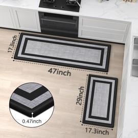 LuxStep Kitchen Mat [2 PCS] Cushioned Kitchen Rugs Thick Kitchen Mats Anti-Fatigue Floor Comfort Mat,Non-Slip Standing Desk Mat,Waterproof Kitchen Rug Set for Kitchen,Floor,Office,Classic Black