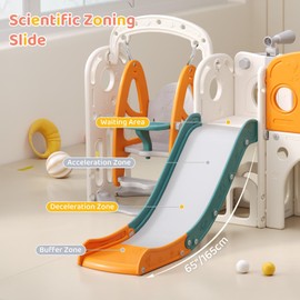 DOREROOM Toddler Slide, Swing and Slide for Toddlers Kids with Basketball Hoop Telescope Indoor Outdoor Slide Playset Playground