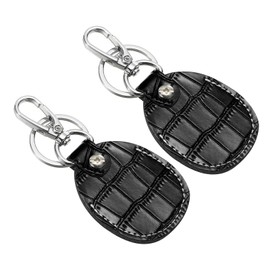 PATIKIL Leather Key Fob, 2 Pcs Genuine Leather Keys Cover RFID Key Fob Protector Air Tag Holder Keychain Case with Key Ring & Screwdriver for Car Key ID Key Cards Black