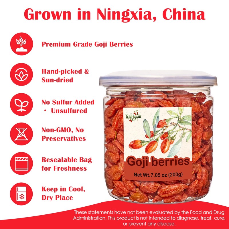 MKSDDF Dried Goji Berries, Unsulfured Wolfberries, 7.05 oz/200g
