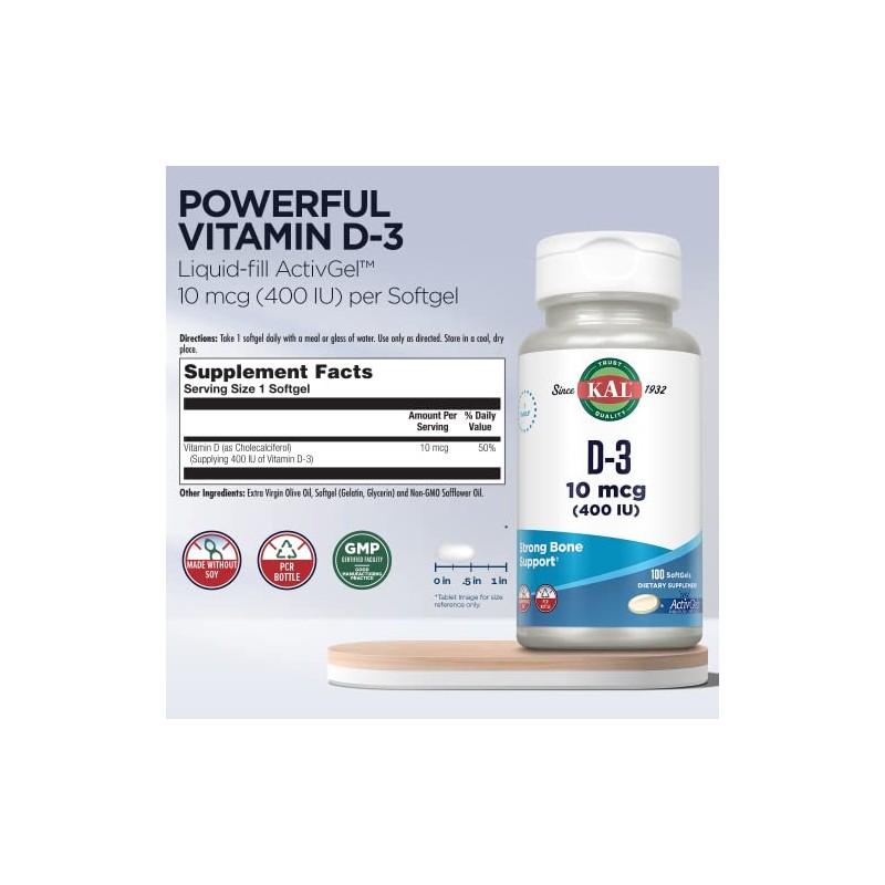 KAL D-3 400 IU Softgels, 100 Count by Kal