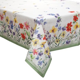 Vintage Vista Cotton Cloth Tablecloths for Rectangle Tables (70" x 50") - Washable Table Cloth - Digital Printed Table Cloths for Daily Use, Thanksgiving, Wedding & Restaurant (Red Flowers)