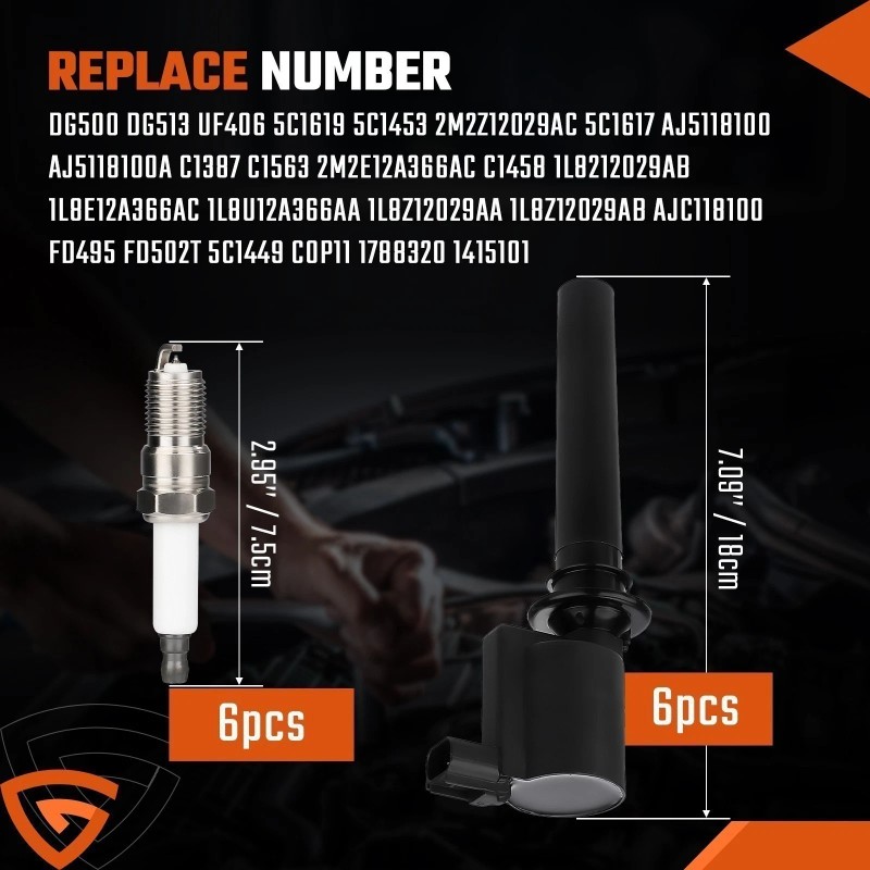Gearzaar 6x Ignition Coil Pack & 6x Spark Plug For