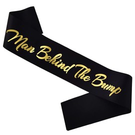 Chicelite Man Behind the Bump Sash, Black Gold Daddy to Be Sash for Men New Dad Gift Gender Reveal Baby Shower Party Photo Prop