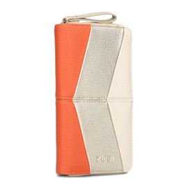 Zwei Jana J2 Women's Wallet, 20 x 11 cm, High-Quality Faux Leather in Tricolour Design, Wallet with 12 Card Slots, Coin Compartment, View Compartment for ID Cards, with All-Round Zip, Papaya, Classic